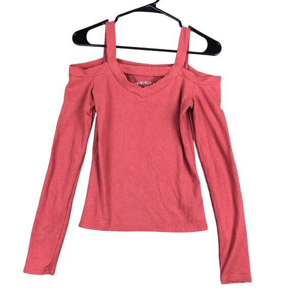 Aeropostale Womens Shirt Deep Coral Cold Shoulder Long Sleeve Soft Stretch M - Picture 1 of 12